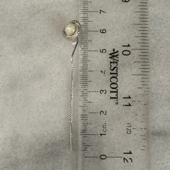 Sterling Silver Vintage Style Pearl Crystal Swirl Threaded Needle Earrings New - Picture 4 of 4